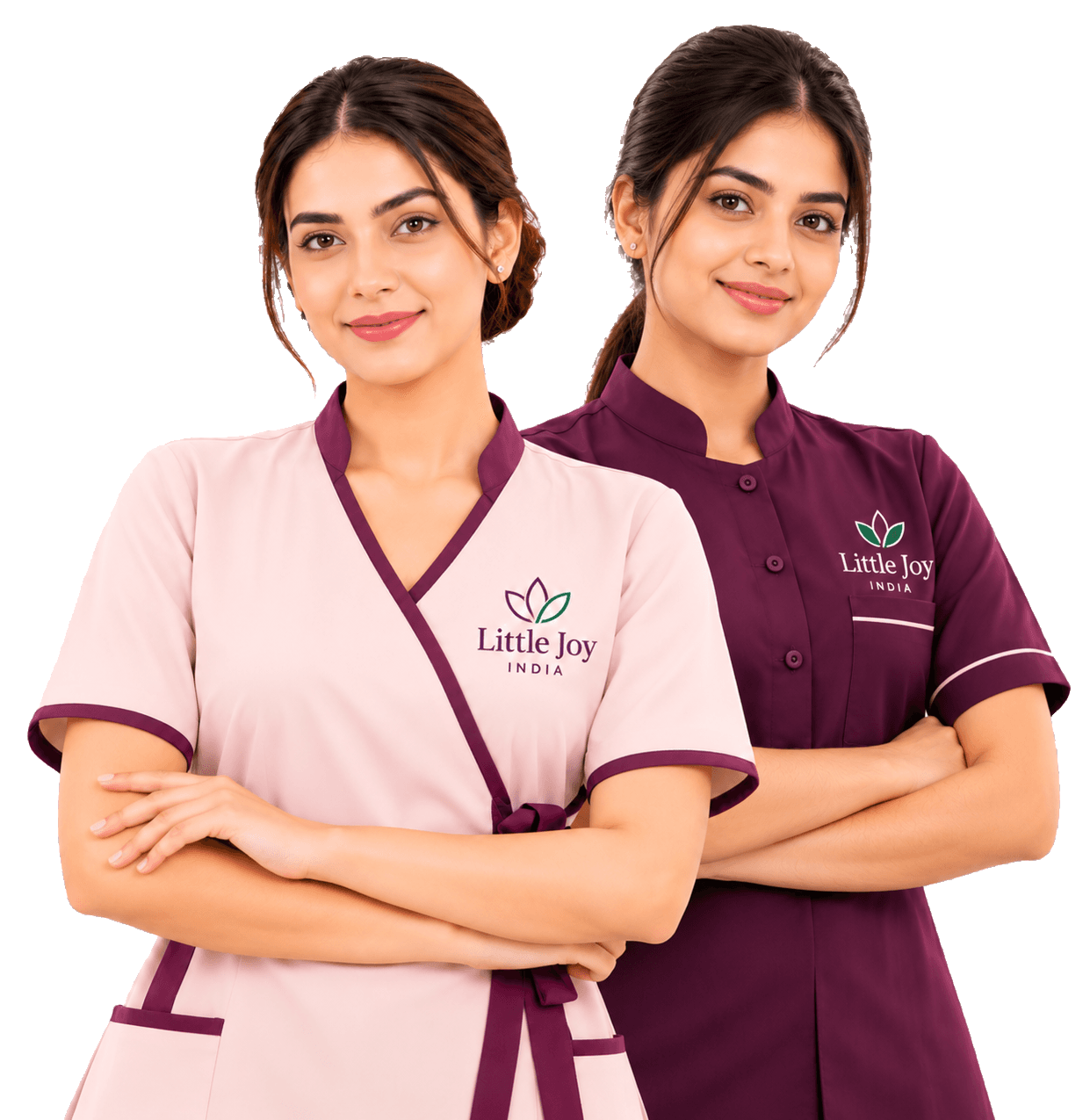 Two Little Joy beauty professionals wearing their uniforms